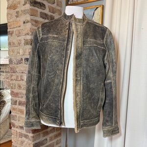 Carbon2Cobalt Distressed Leather Jacket Shearling Trim Moto Men’s M